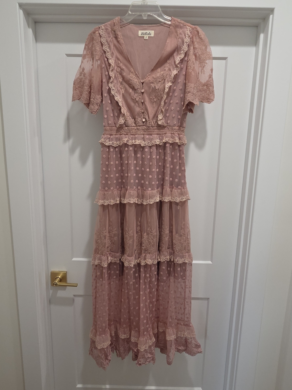 Listicle Dusty Rose Lace Tiered Maxi Dress